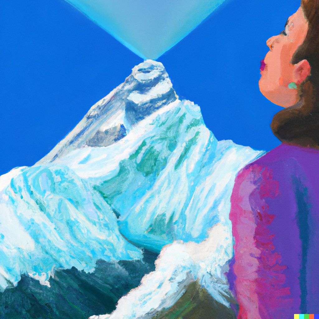 someone gazing at Mount Everest, painting from the 21st century